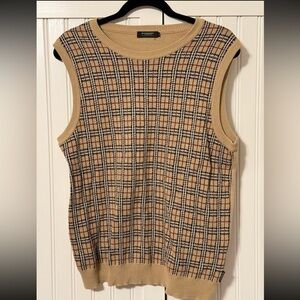 Burberry Beige Checkered Sleeveless Sweater Vest